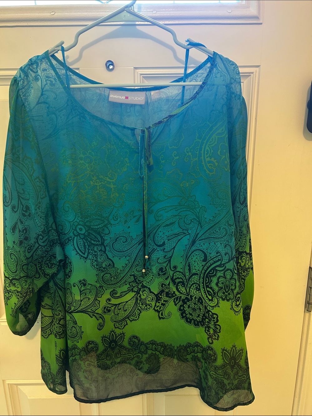 Avenue Teal and Green Paisley Sheer Tunic
